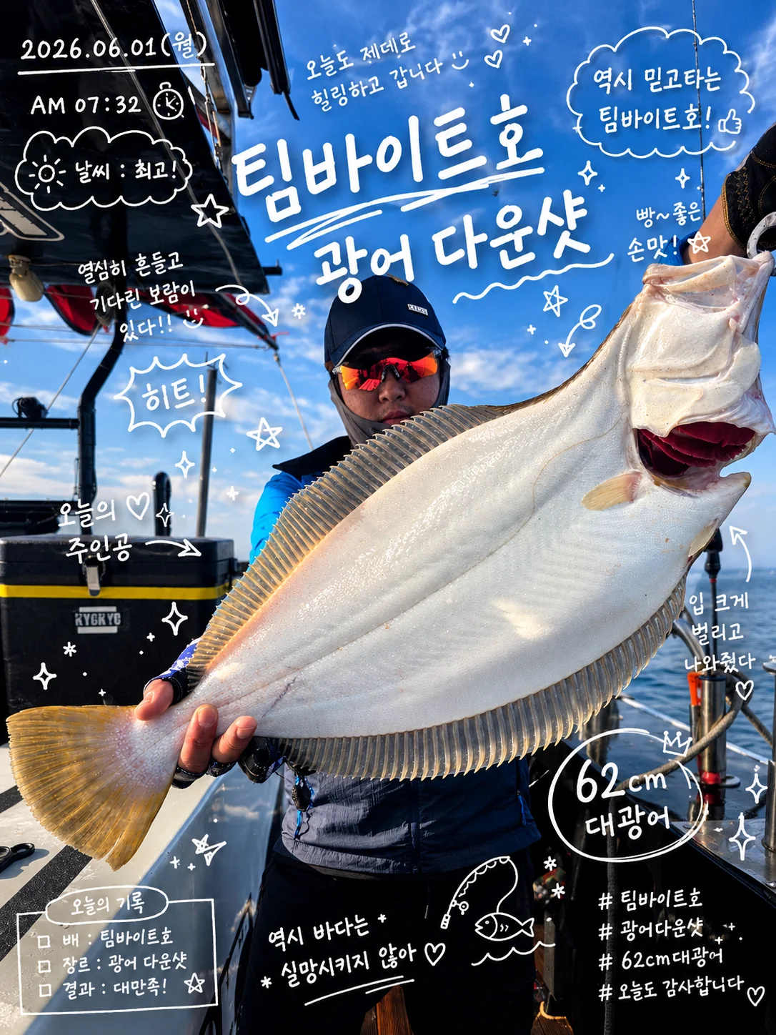 6월의 시작은 마검포항! 팀바이트호에서 만난 62cm 대광어와 입이 즐거운 광어 다운샷 먹방 조행기