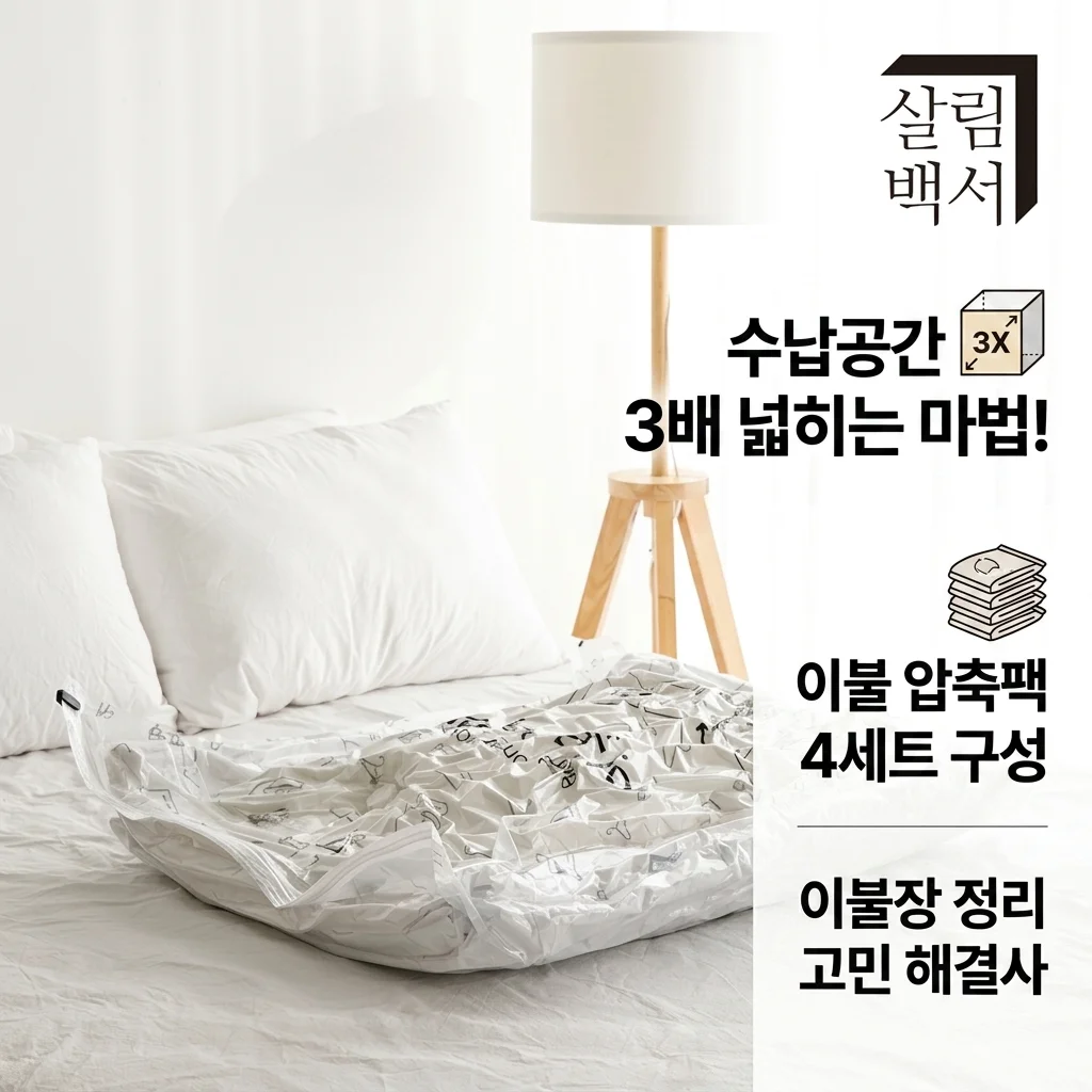 살림백서 이불 압축팩 4개입, 이불장 3배 넓게 쓰는 마법 같은 정리 꿀팁!
