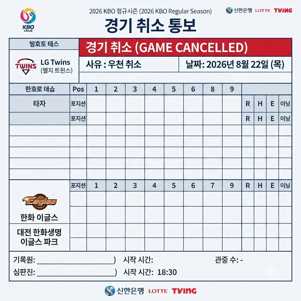 2026년 8월 22일 LG vs 한화, 경기 핵심 정보 요약